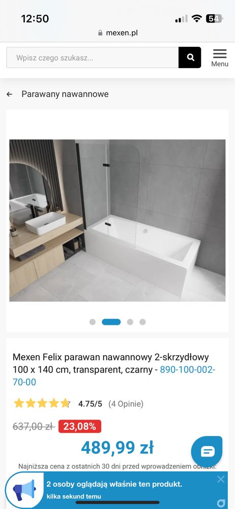 Skladany Parawan nawannowy mexen felix2S clear+black finish 100x140cm