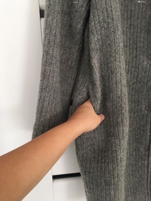 Wełniany szary klasyczny płaszcz prosty ciepły damski 42/44 xl