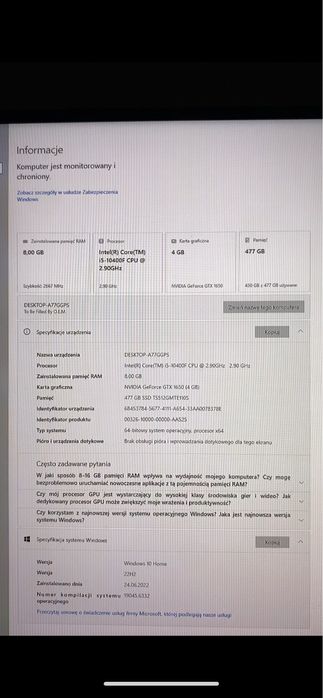 Sprzedam pełny zestaw gamingowy, komputer, monitor, klawiatura. myszka