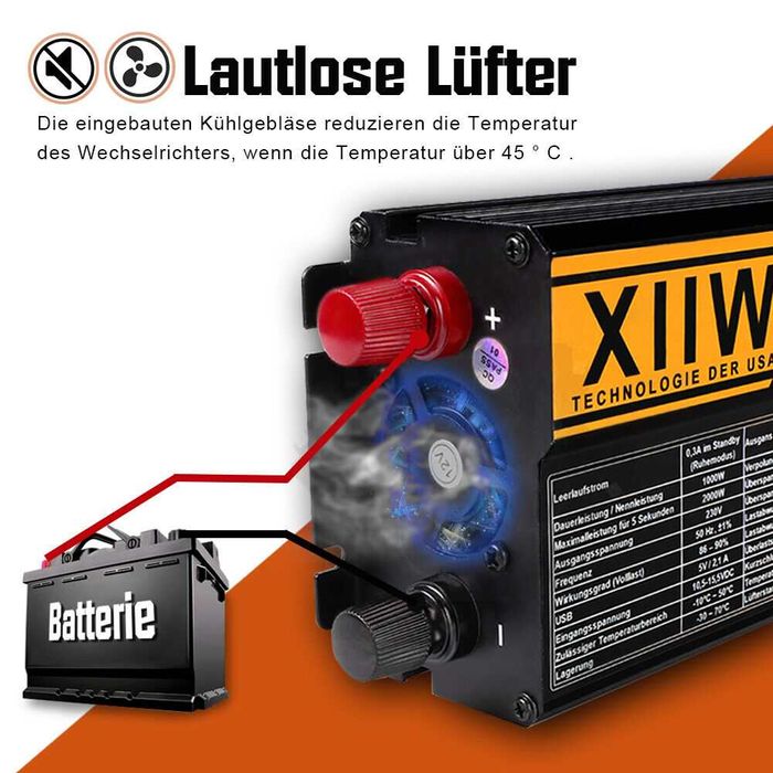 Інвертор, чистий синус 12В на 230-230В, 1000/2000W.