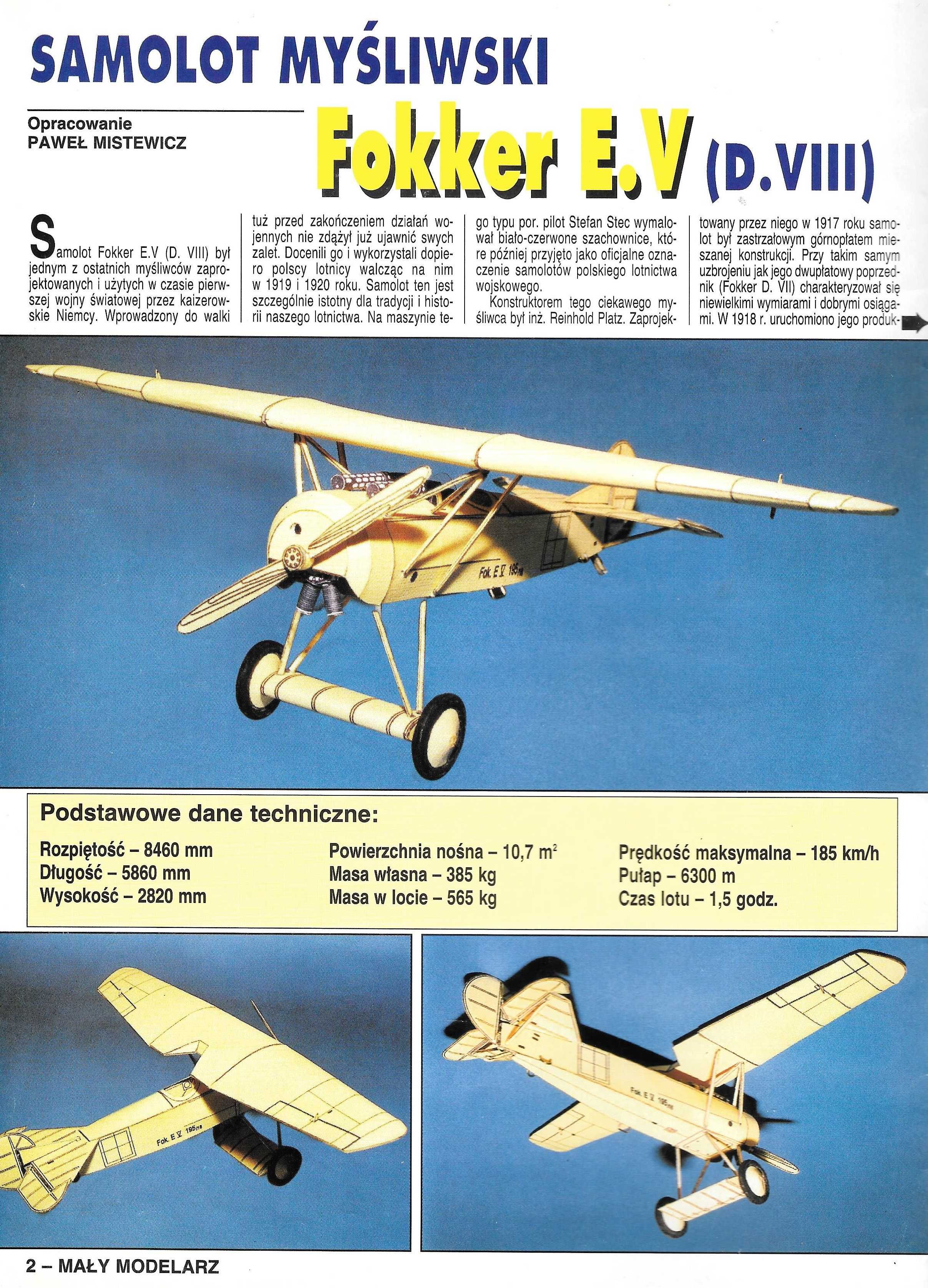 Mały Modelarz 7 1998 Fokker model 1:33