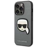 Etui Karl Lagerfeld iPhone 14 Pro Max Srebrny z Patchem głowy Karla.