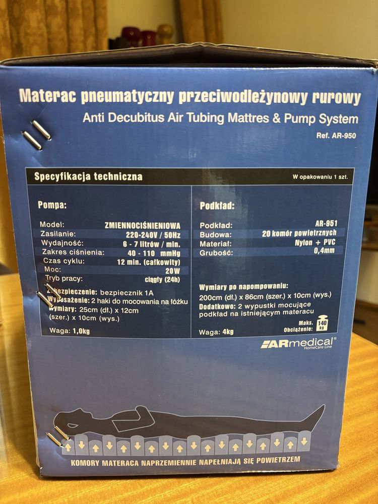 Materac pneumatyczny przeciwodleżynowy rurowy+pompa.Zestaw. Jak nowy!