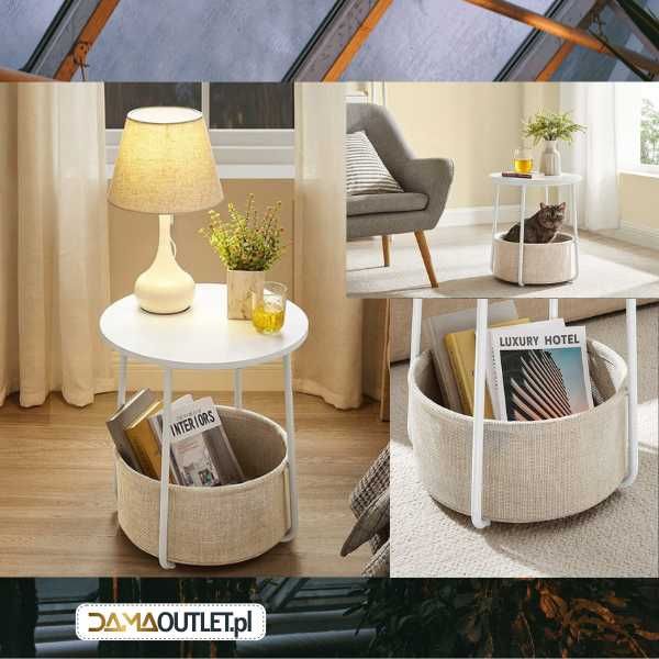 Stolik kawowy nocny z koszem biały beż DUŻY wybór DaMaOutlet.pl