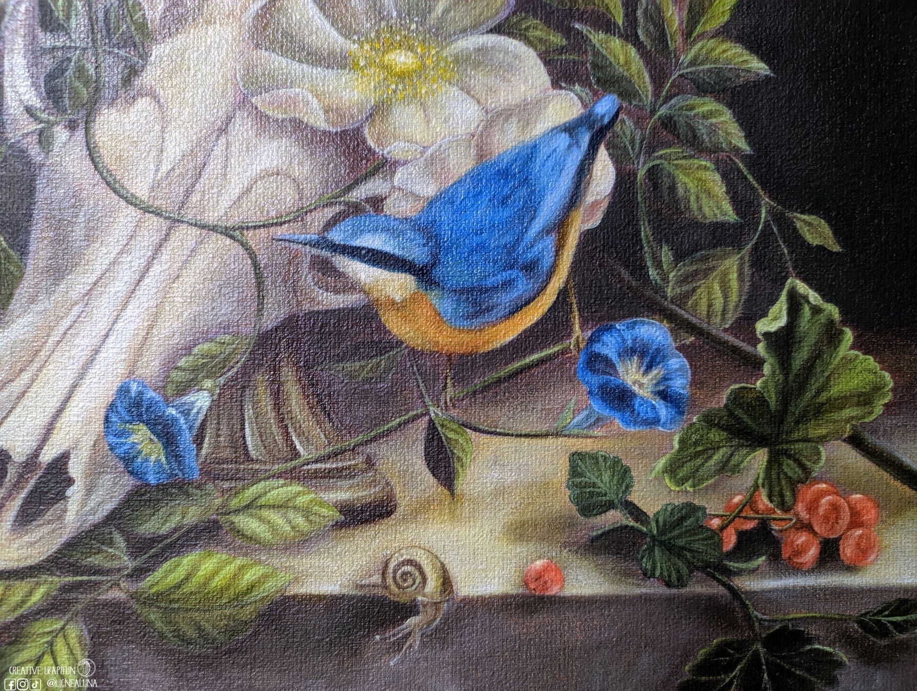 Картина олією Натюрморт «Череп лисиці з повзиком та мухомором"