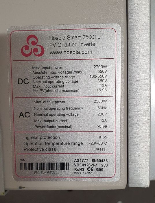 Hosola 3000TL, 2500TL, 2200TL falownik fotowoltaiczny inwerter inverte