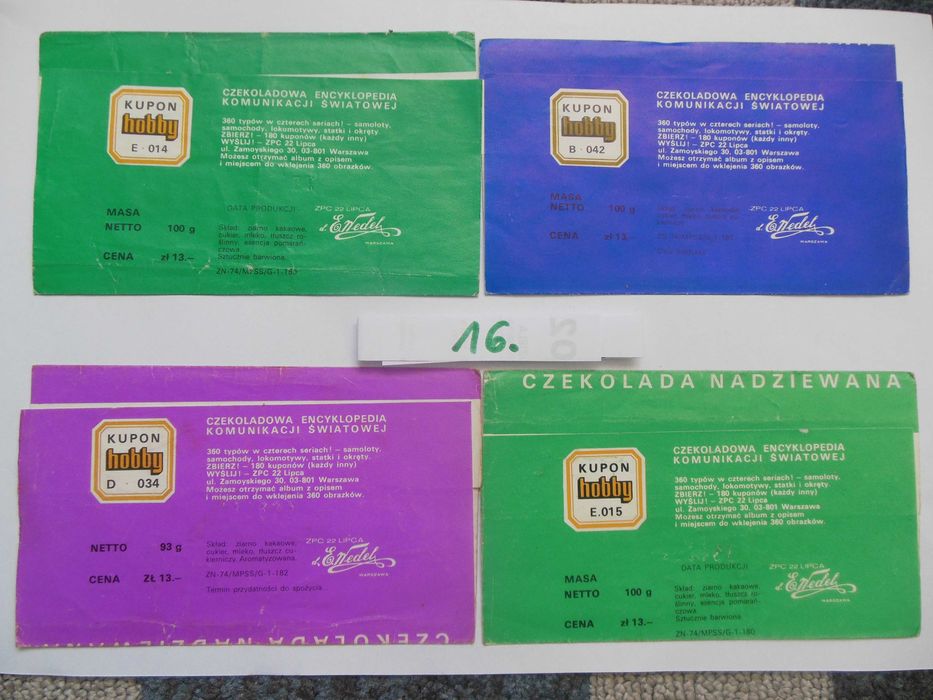 opakowanie z czekolady Wedel-Hobby z PRL.
