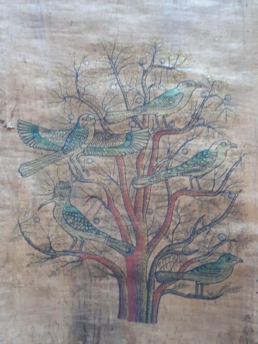 Piękny obraz na korze z drzewa rajskie ptaki