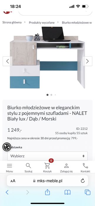 Biurko młodzieżowe z elementami niebieskiego