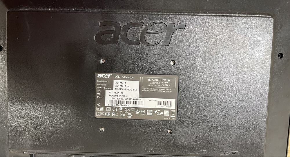 Acer Monitor VGA ref AL1717