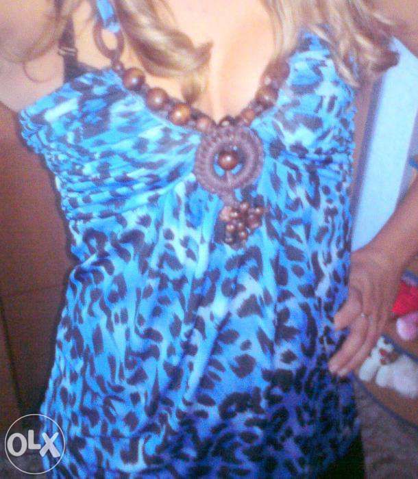 Wiązana bluzka panterka New Yorker kobaltowa niebieska chabrowa boho