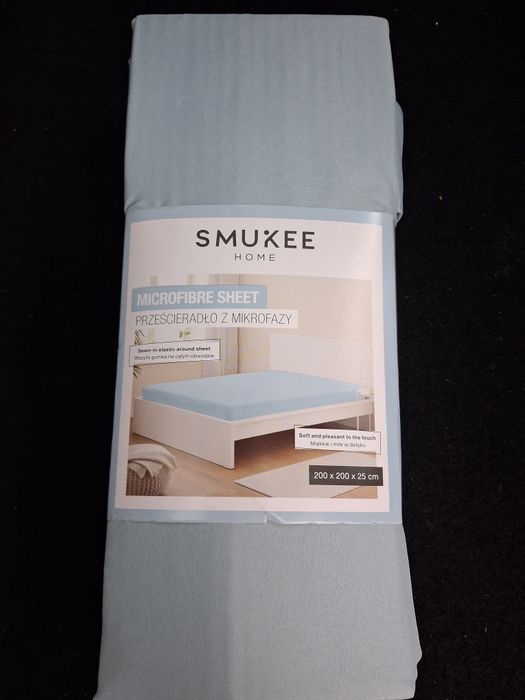 Prześcieradło smukee 200x200 miękkie miłe w dotyku nowe szare błękitne