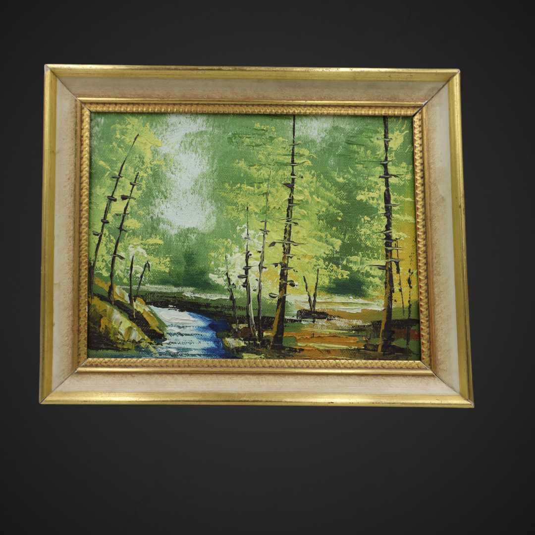 Obraz olejny  leśny strumień ręcznie malowany, rama vintage b51/072062