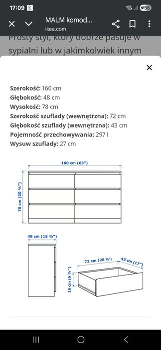 Komoda IKEA MALM 6 szuflad 160x78cm