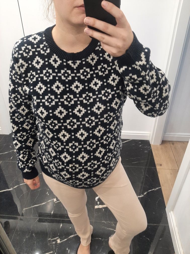 Sweter geometryczny ciepły zimowy casual basic made in England vintage