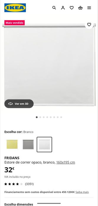Estores de rolo NOVO - Medidas 160x195 - Tenho 2 para vender