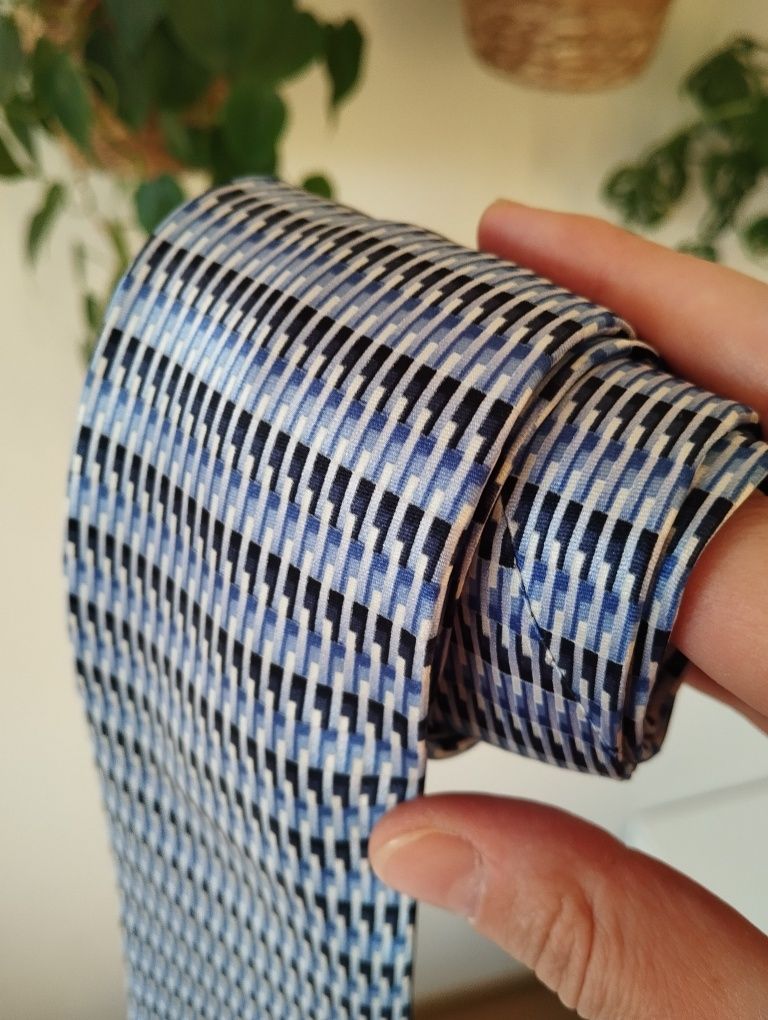Męski jedwabny krawat 100% silk we wzorki, niebieski, 9,5 cm, Umo Lore