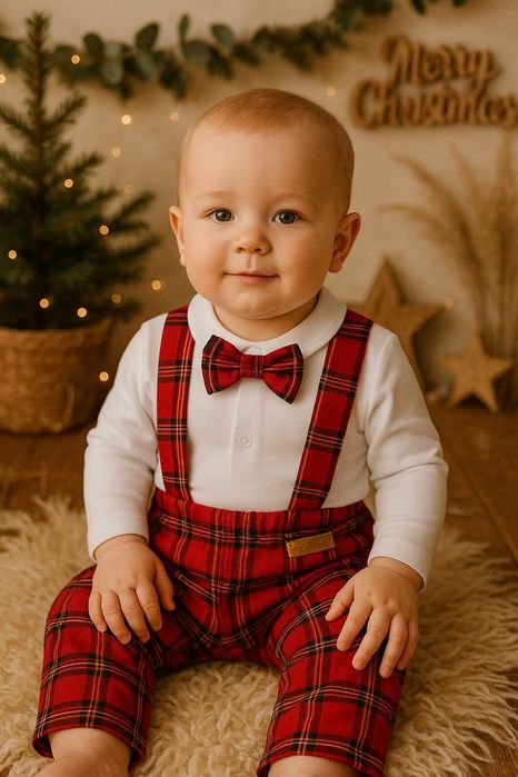 ubranko zestaw na święta sesje zdjęciową czerwona kratka garniturek 80