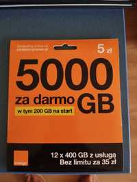 Nowy Starter Orange, Nowy numer 5000 GB za darmo