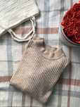 Obszerny duży beżowy sweter damski półgolf prążkowanie paski roz L-3XL