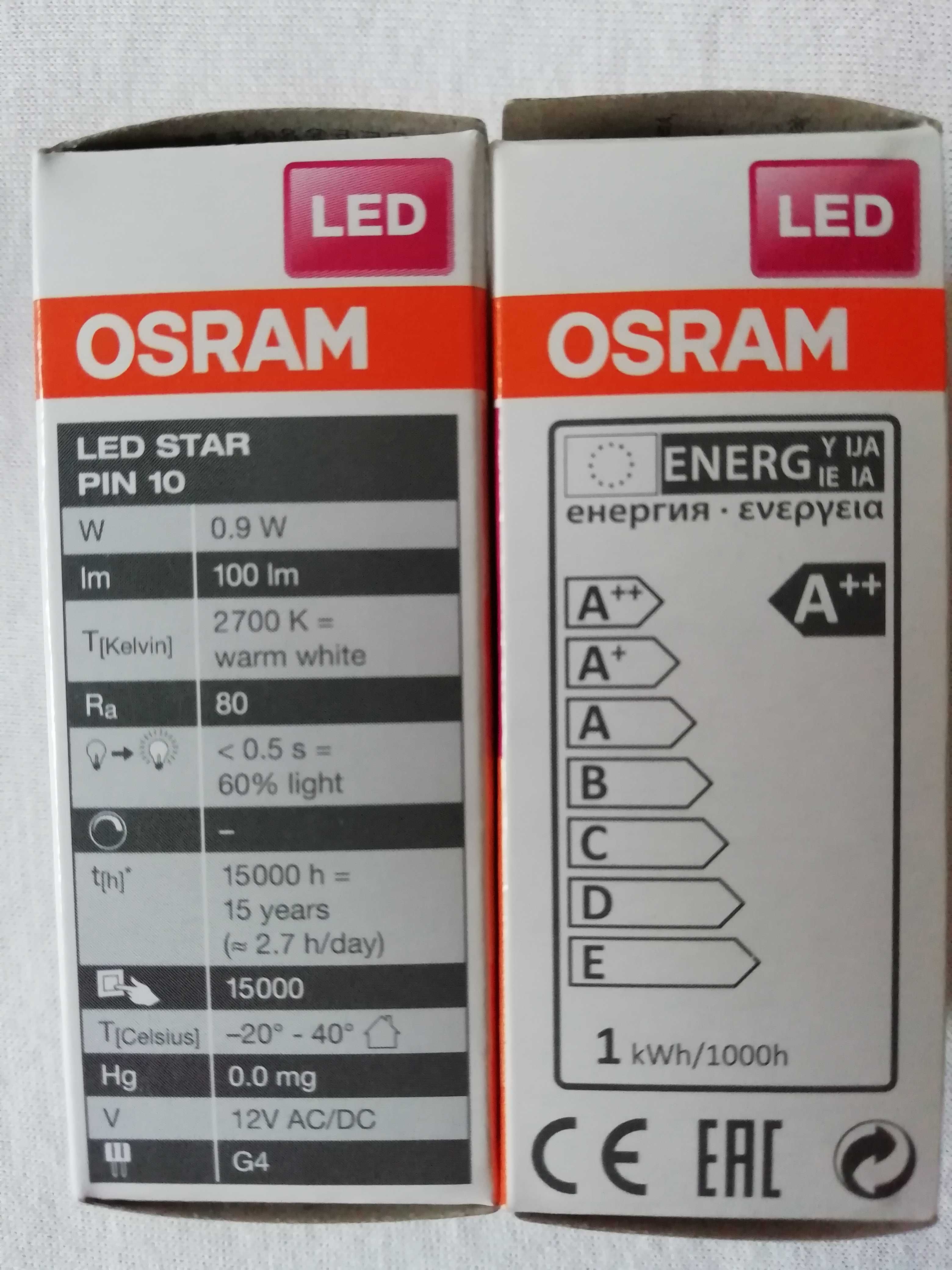5x LED OSRAM, gwint G4, 0,9 W = 10 W, 100lm, 2700K żarówka
