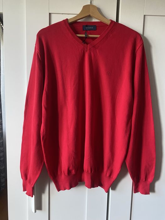 Czerwony męski bawełniany elegancki sweter xxl