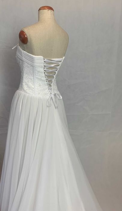 Nowa suknia ślubna 38 M Princessa biała srebrna gorset glamour tren