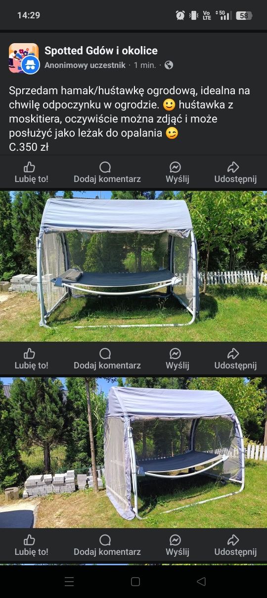 Huśtawka hamak ogrodowy