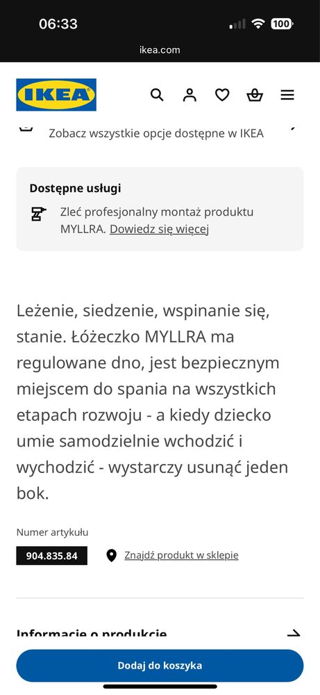 Łóżeczko i przewijak myllra
