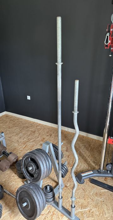 obciążenie żeliwne 76kg, sztanga łamana, stojak na ciężary