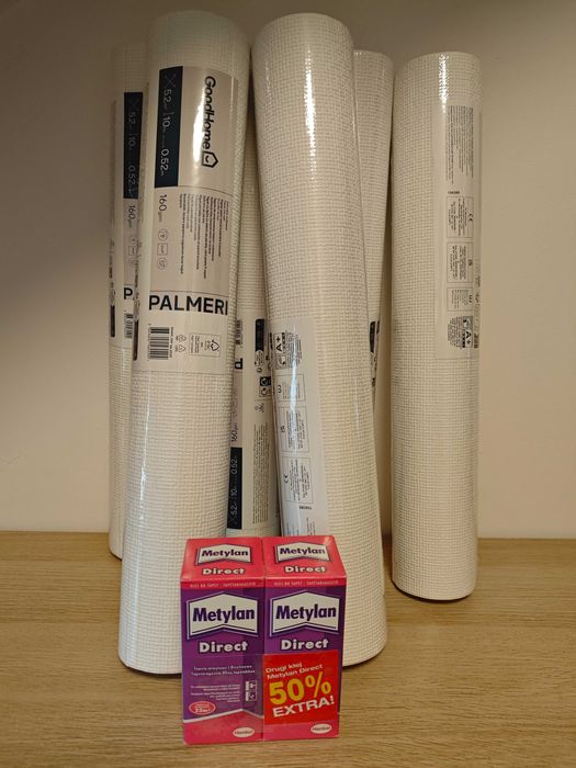 6 rolek tapety do malowania GoodHome Palmeri + klej do tapet Metylan