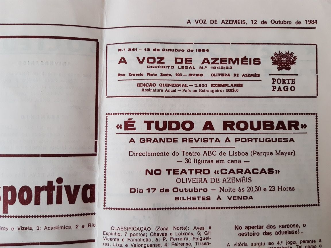 Vendo Jornal A Voz De Azeméis Ano de  1984