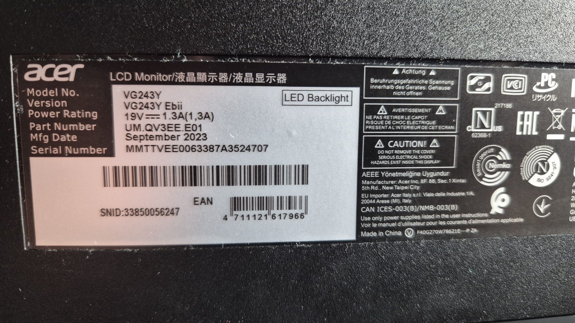 Minitor Acer Nitro VG243YEBII 23.8"
