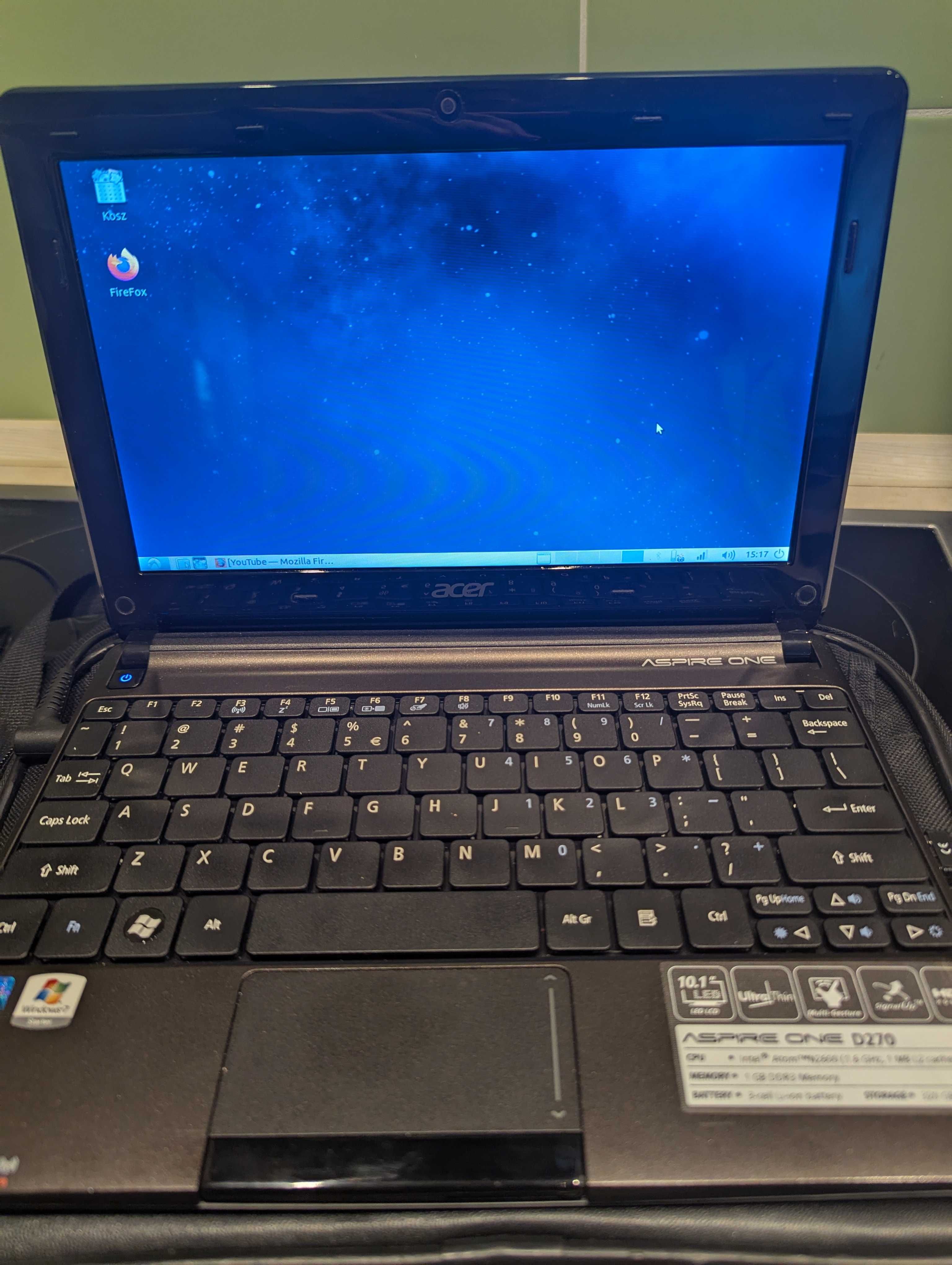 Netbook Acer D270 Linux, Torba, Myszka i zasilacz