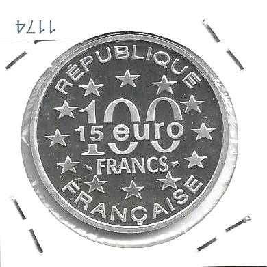 França - - - 100 Francs - 1997 - Torre de Belém - - - Moeda de Prata