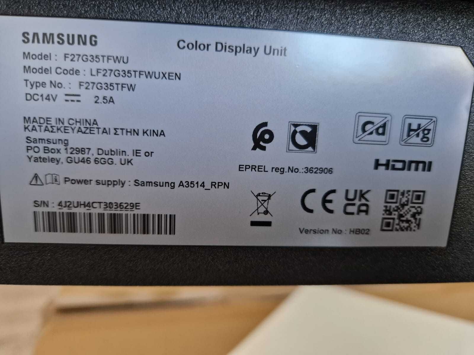 Monitor Samsung Odyssey G3 144Hz hdmi display port zasilacz 27 cali