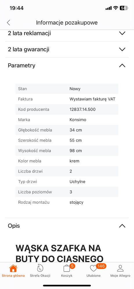 Szafka na buty Konsino
