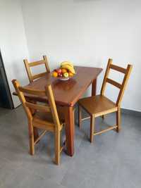 Mesa de madeira maciça para cozinha + 3 cadeiras cadeiras.