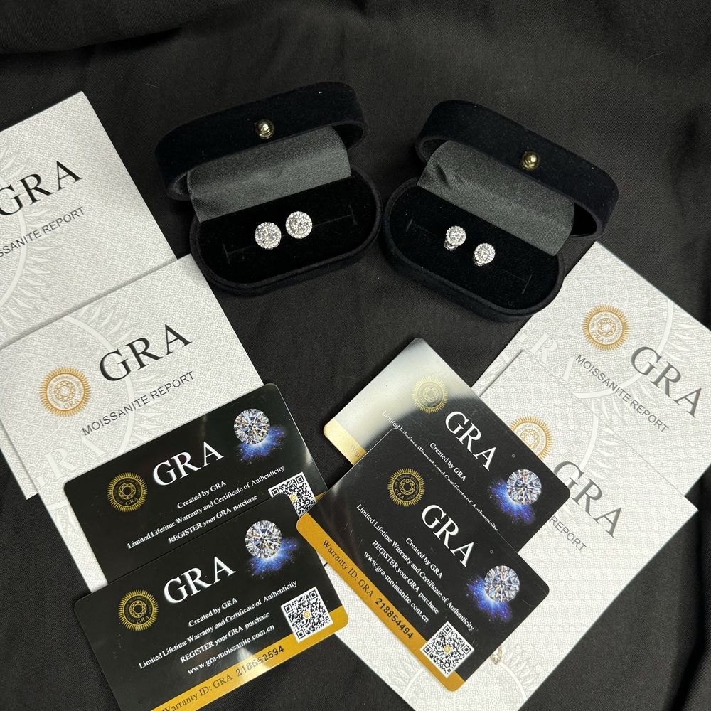 Сережки з муассанітами 1 та 2 ct пусети з різьбою