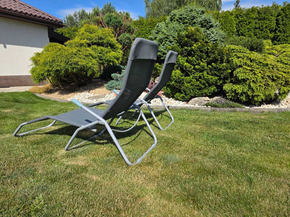 Leżaki ogrodowe plażowe grawitacyjne -– metalowe zawiasy – 2 szt