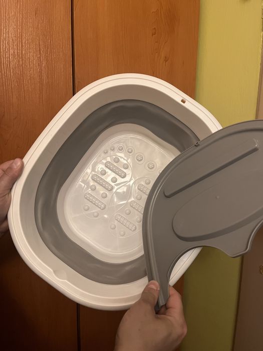 Składana miska wiadro z nakładką biało szare 40x34x22