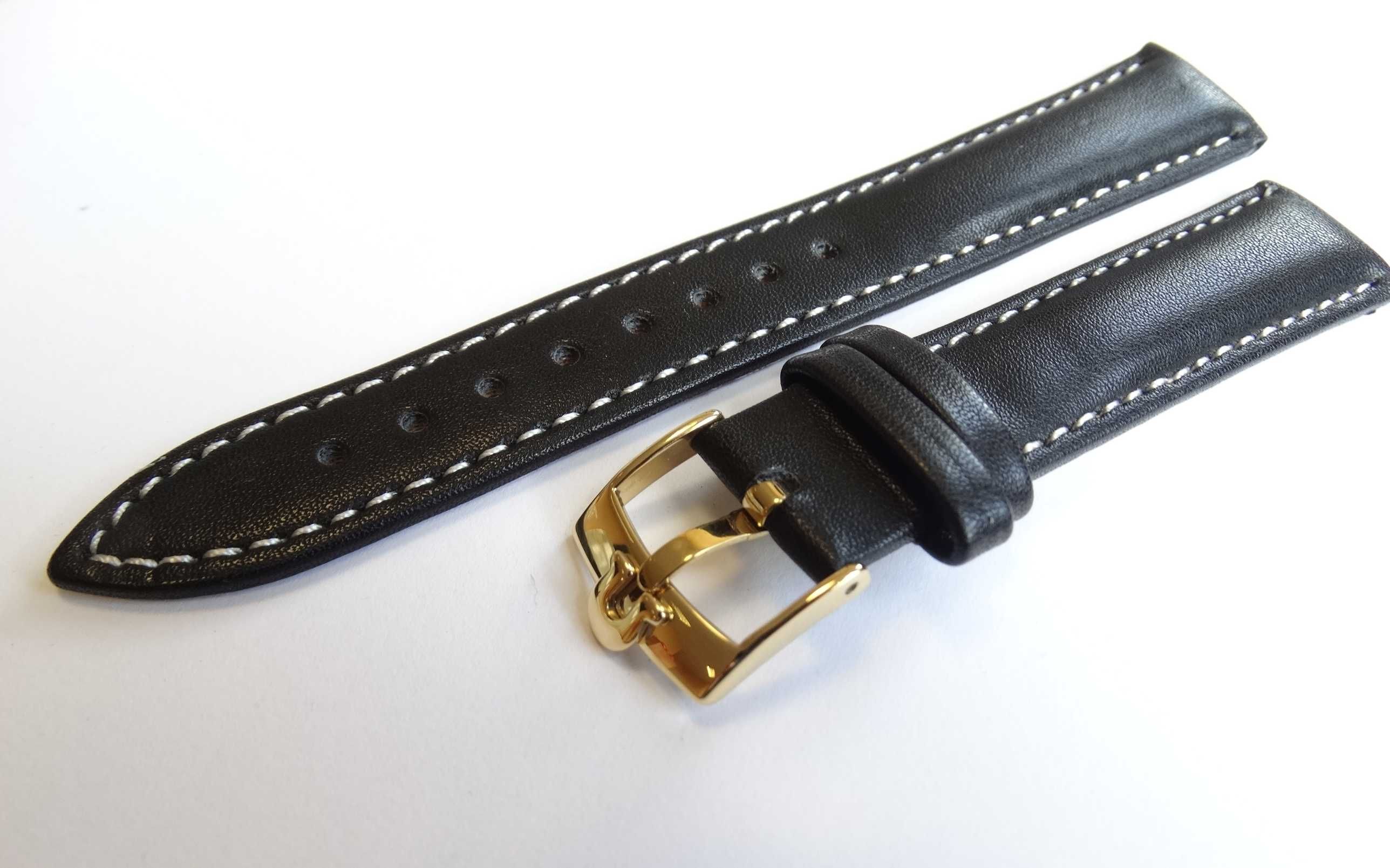 Pasek do zegarka Omega 18mm 20 brązowy czarny gładki skórzany