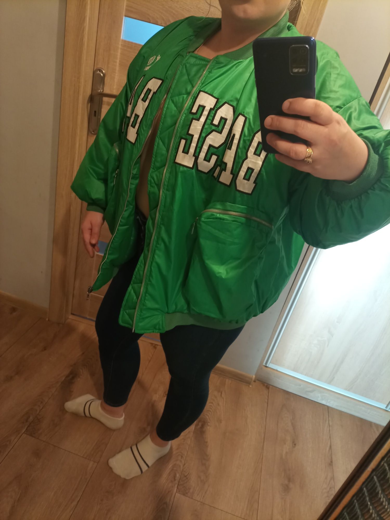 Zielona kurtka bejsbolówka L oversize Stan idealny!