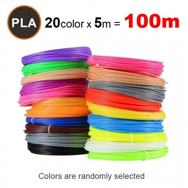 Набор пластика PLA ПЛА для 3D ручек 100 метров (20 цветов по 5 метров)