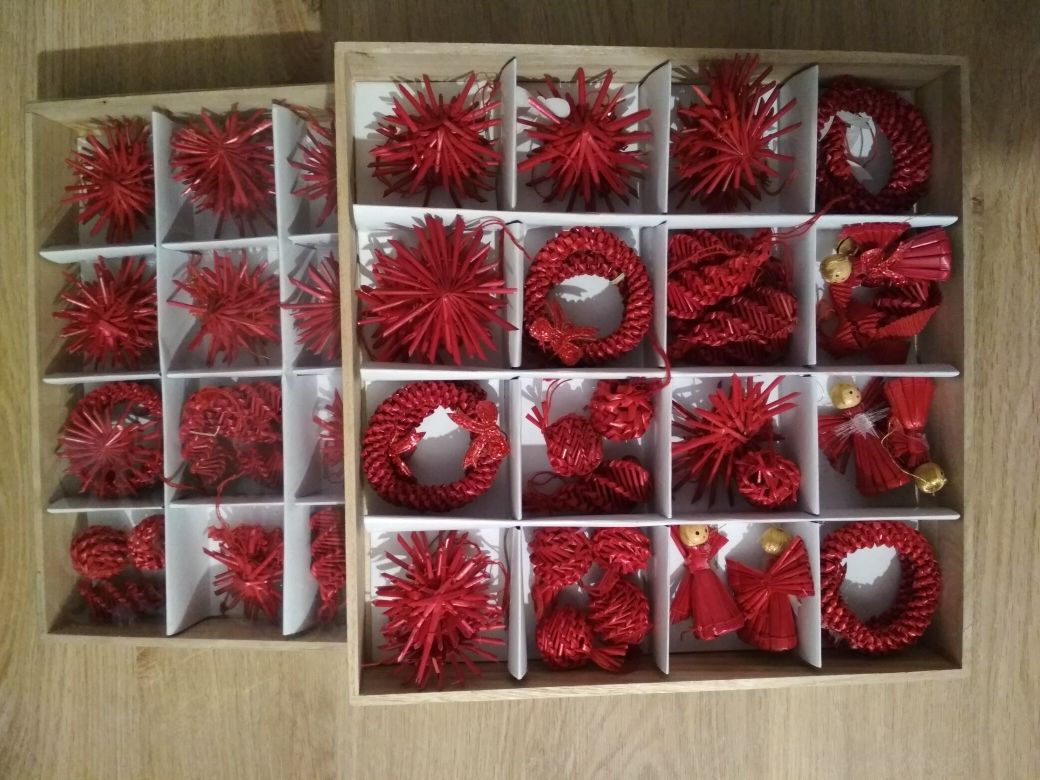 DUŻY zestaw! Bombki i słomkowe ozdoby na choinkę GWIAZDKOWA PROMOCJA