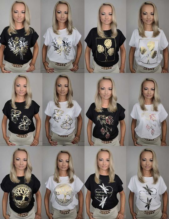 T-shirt koszulka ze złotym zdobieniem damska roz. 2XL-4XL DUŻO WZORÓW