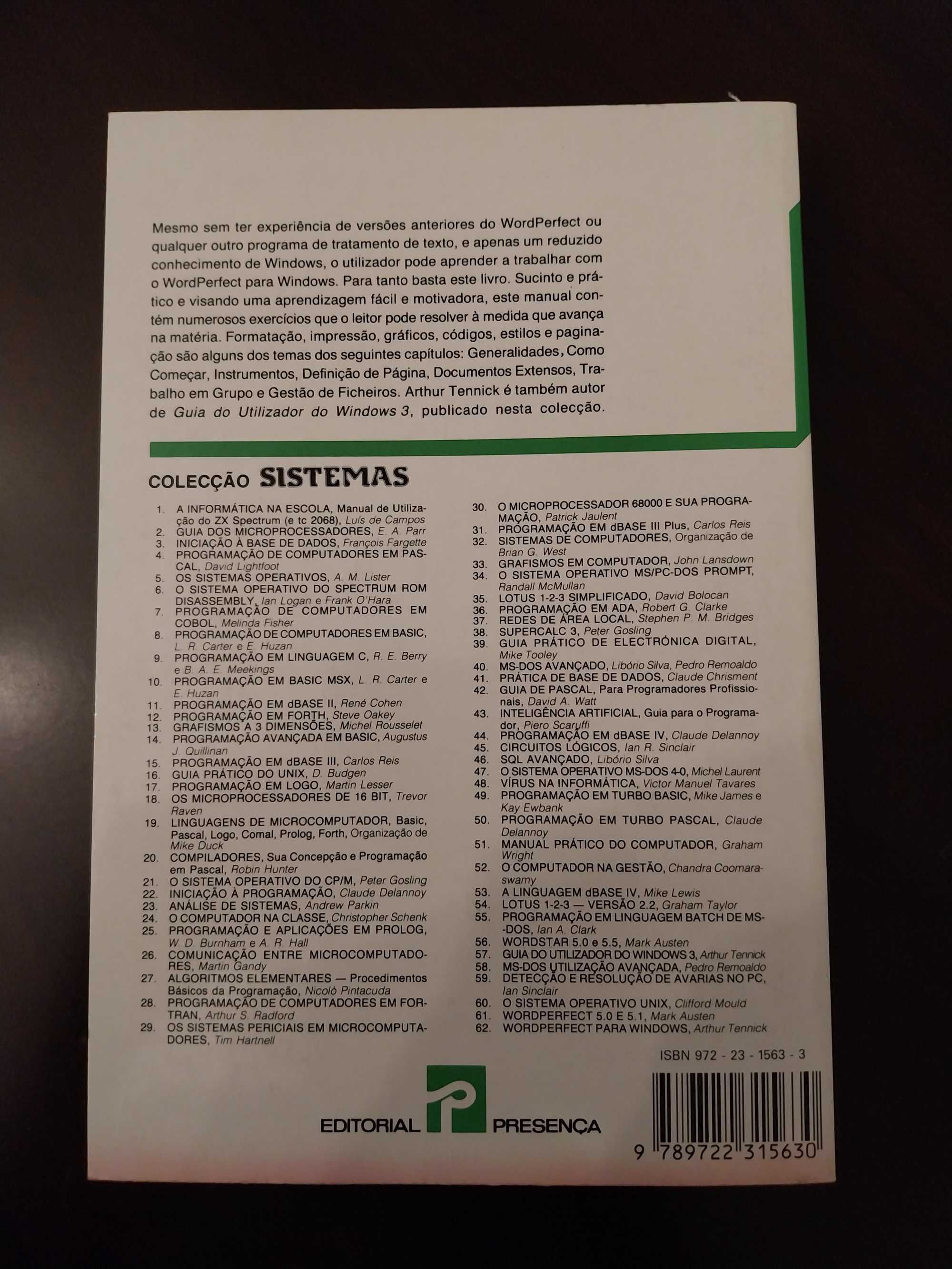 Wordperfect para Windows, de Arthur Tennick, colecção sistemas 62