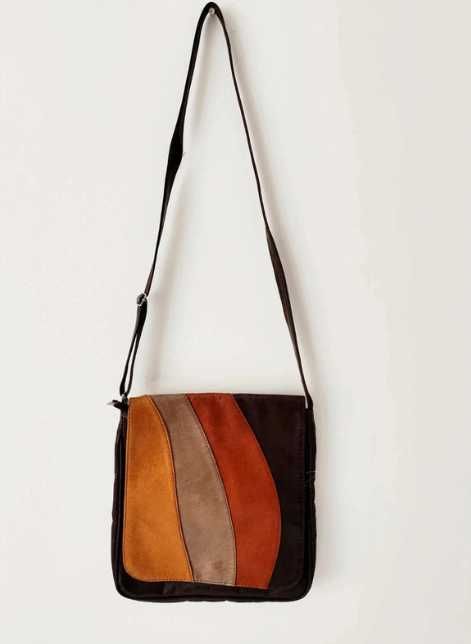 Vintage torba na ramię skóra eko patchwork retro boho oldschool tęcza