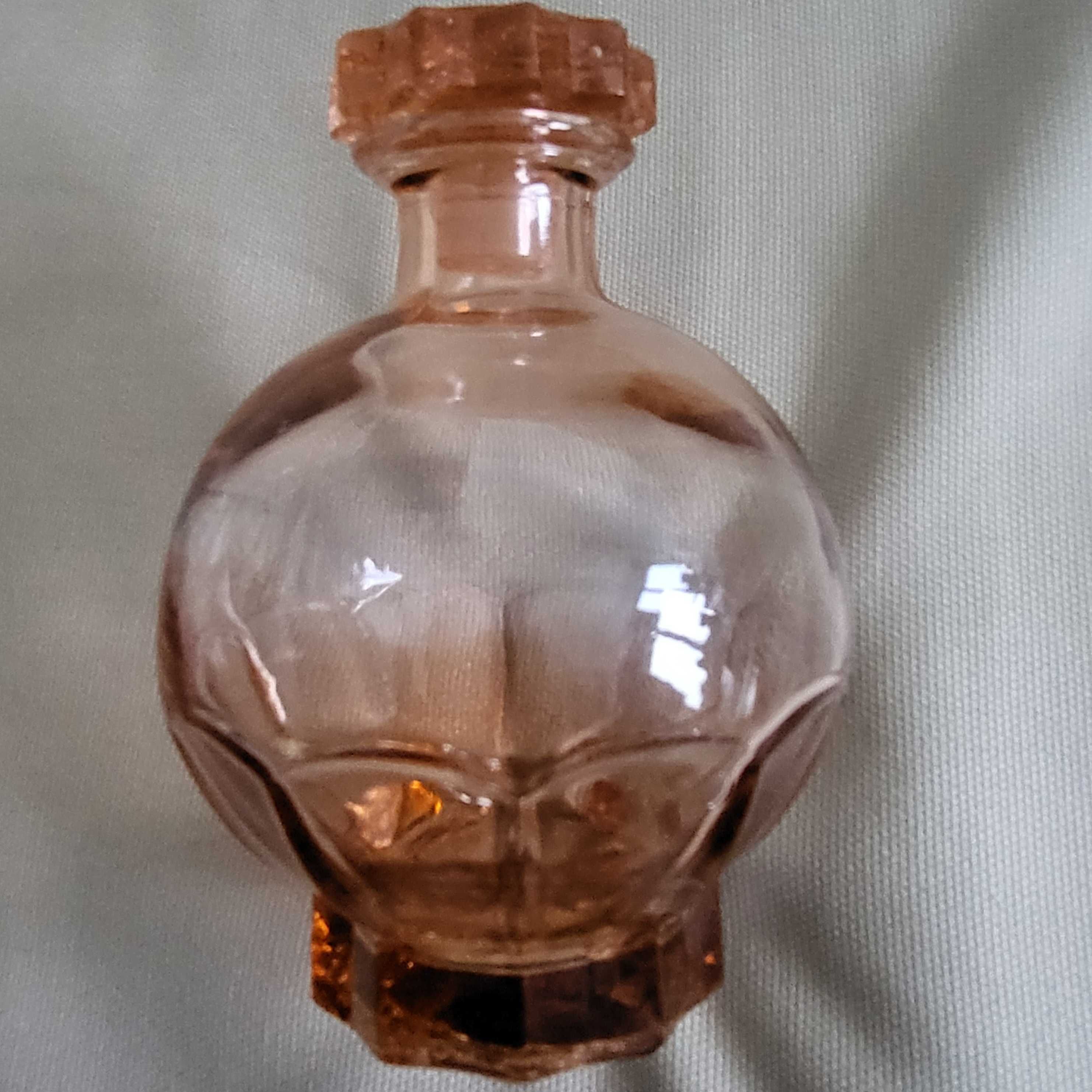 Flakon butelka karafka 14 cm szkło różowe rozalinowe art deco