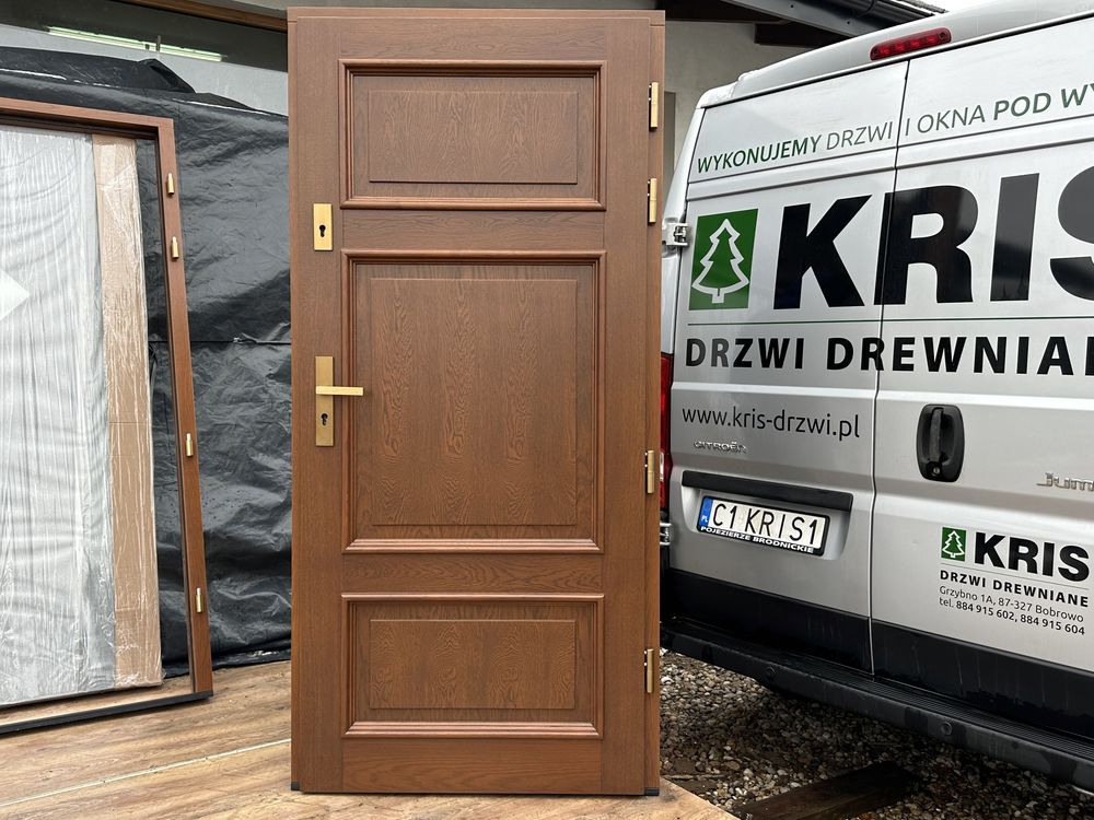 Drzwi drewniane zewnętrzne dębowe Czyste powietrze Cała Polska